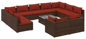 vidaXL 12-delige Loungeset met kussens poly rattan bruin