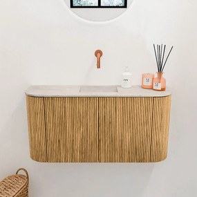 Mondiaz Joya DLux 85cm toiletmeubel ronding links/rechts oak met wastafel faye midden zonder kraangat ostra