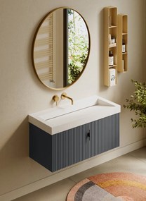 Muebles Calas badmeubel ribbelfront 100cm antraciet mat met solid surface wastafel zonder kraangat