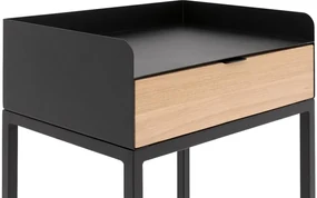 Goossens Nachtkastje Vide, Met blad en lade 45 cm b x 65 cm h x 30 cm d met onderstel metaal zwart ral 9005