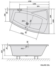 Polysan Evia asymmetrisch bad rechts 170x100x47cm