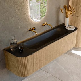 Mondiaz Kurve 170cm badmeubel ronding links/rechts oak met 1 lade en 2 deuren en wastafel big large midden zonder kraangat urban