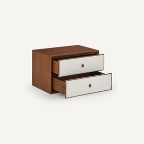 Nachtkastje met 2 lades, B60 x D42 cm, notenhoutfineer en stof, ARCHIVITA XL