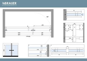 Brauer Void profielloze nisdeur 180cm met draaideur 70cm aan glas chroom