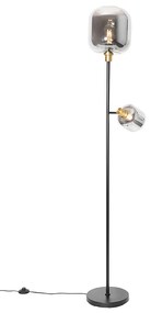 Vloerlamp zwart met goud met smoke glas 2-lichts - Zuzanna