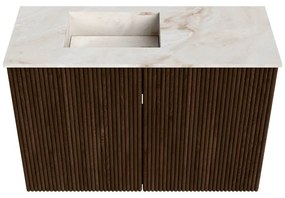 Mondiaz Joya DLux 60cm toiletmeubel walnut met wastafel faye links zonder kraangat frappe