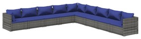 vidaXL 9-delige Loungeset met kussens poly rattan grijs