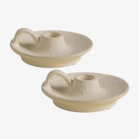 Set Van 2 Keramische Kandelaars Laisne Beige – Crème - Sklum