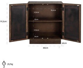 Richmond Interiors Bryant Wandkastje Donkerbruin Mangohout Met Spiegel - 80x40x91.5cm.