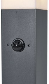 Buitenlamp antraciet met opaal glas 80cm IP44 met stopcontact en bewegingssensor - Malios Modern E27 IP44 Buitenverlichting