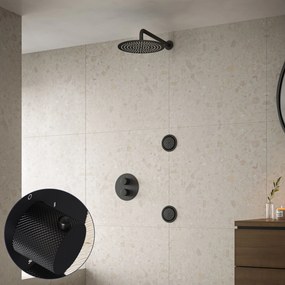 Saniclear Nero Curved inbouw regendouche 30cm met ronde massagejets en muurarm zwart mat
