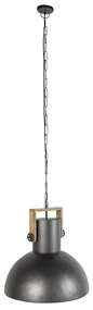 Eettafel / Eetkamer Industriele hanglamp antraciet met mango hout - Mangoes Industriele / Industrie / Industrial E27 rond Binnenverlichting Lamp