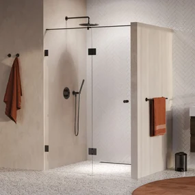 Brauer Void Carving profielloze nisdeur 130cm met draaideur 60cm aan glas gunmetal geborsteld PVD