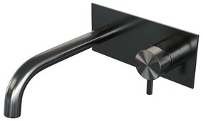 Brauer Gunmetal Edition ColdStart wastafelkraan inbouw gebogen uitloop met achterplaat model B1 gunmetal geborsteld PVD