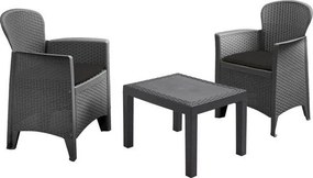ProGarden Akita 3-delige Tuinset - Met kussens - Antraciet Rattan-effect - Polypropyleen