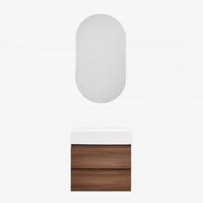 Badkamermeubelset Van Hout En Essenhoutfineer Met Geïntegreerde Wastafel Ona Donker Hout & Ovaal Met Opbergruimte Zwart 50x90 Cm Oricsa & - Sklum