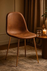 Gouden Teok Stoel Kunstleer Vintage Bruin