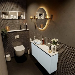 Mondiaz Fowy toiletmeubel 100cm clay met lichtgrijze waskom links en kraangat