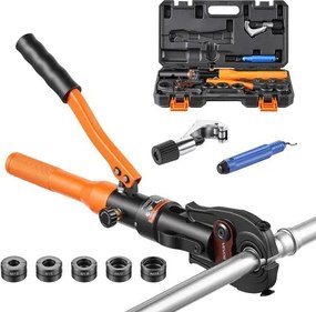 VEVOR hydraulische pijpkrimptang met 5 M-bekken, handmatige krimptang voor roestvrijstalen en koperen buizen, incl. M12 M15 M18 M22 M28 contourset, met pijpsnijder, ontbraamgereedschap en draagtas.