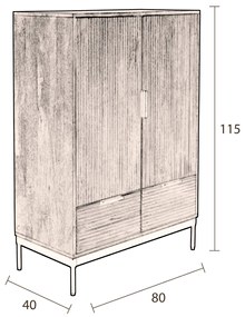 Wandkast Mangohout Met Ribbels - 80x40x115cm.