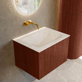 Mondiaz Kurve-dlux 60cm badmeubel ruby met 1 lade en wastafel cloud midden zonder kraangat ostra