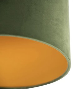 Stoffen Plafondlamp met velours kap groen met goud 25 cm - Combi zwart Landelijk / Rustiek E27 rond Binnenverlichting Lamp