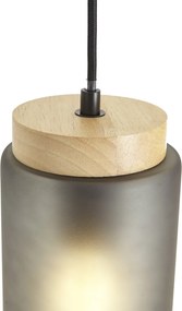 Moderne hanglamp zwart met hout en mat grijs glas 3-lichts - Umbra