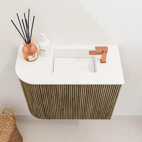 Mondiaz Joya 50cm toiletmeubel ronding links dusk met wastafel faye rechts 1 kraangat talc