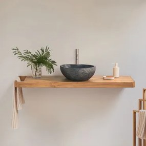 Conjunto Van Meubel 130x45 Cm Hangend In Teakhout Neill Teakhout & Spiegelloze & Geborsteld Grijs ↑30 Cm Met Aftapkraan Zonder Overloop Orveta & Onreg