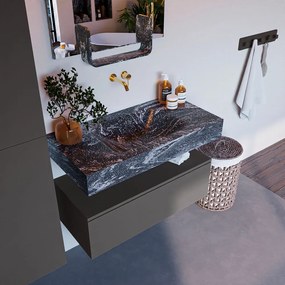 Mondiaz Alan DLux badmeubel 90cm dark grey 1 lade met wastafel lava midden zonder kraangat