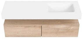 Zaro Alan badmeubel 140cm washed oak 2 lades met vrijhangende wastafel cloud rechts zonder kraangat talc