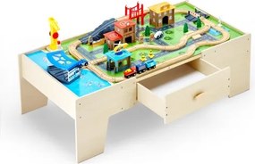 VEVOR Houten Activiteitentafel, 62-delige Kindertafel met Grote Lade, 3-in-1 Treinset om mee te Spelen, Schilderen, Lezen, Eten, Creatieve Speelgoedset voor Kinderen vanaf 3 Jaar