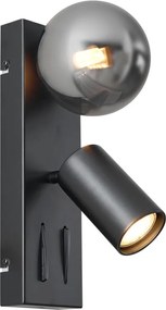 Moderne wandlamp zwart 2-lichts kantelbaar met USB-C poort - Lesly