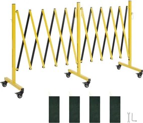 VEVOR Uitschuifbare schaarpoort, dubbele barrière met vergrendelbare wielen, verstelbaar, max. 5,46 m, mobiele veiligheidsbarrière voor waarschuwingsdoeleinden, metalen barricade voor buiten- en industrieel gebruik