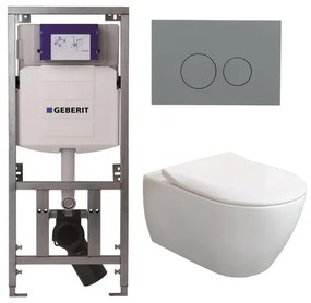 Villeroy & Boch Subway 2.0 DirectFlush CeramicPlus toiletset slimseat zitting met Geberit reservoir en bedieningsplaat licht grijs met ronde knoppen wit 0701131/SW1102374/ga26033/ga91964/