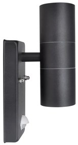 vidaXL Cilindervormige RVS LED wandlamp met bewegingssensor zwart
