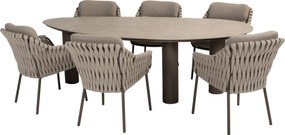 Arizona Montera dining tuinset 7 delig 240x130xH75 cm pebble keramiek terre 4 Seasons Outdoor