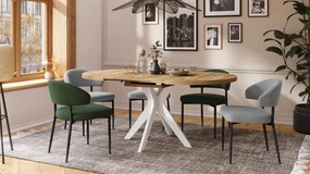 RENZO Wotan Eiken/witte poot - RONDE TAFEL Ø110 UITKLAPBAAR TOT 180 cm | VOOR DE KEUKEN EETKAMER WOONKAMER RETRO