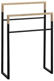 Sapho Industrial handdoekrek mat zwart met hout 80x55x20cm