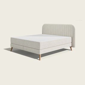 Emma Original Elite Boxspring Bed 160x200 - Beige - Strepen Hoofdbord - Zwart metaal Pootjes
