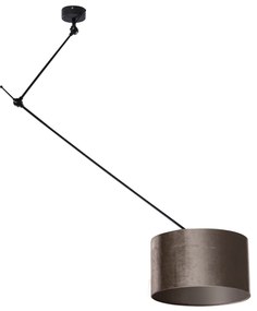 Hanglamp zwart met velours kap taupe 35cm - Blitz Klassiek / Antiek, Modern E27 rond Binnenverlichting Lamp