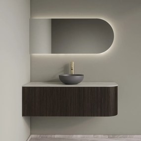 Gliss Design Alluro badmeubel ribbelfront met ronding rechts 120cm ebony en wit marmer toppaneel