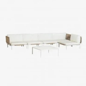 Tuinset Met 5-delige Modulaire Hoekbank En Salontafel Van Roubly-staal Beige Amandelroos - Sklum