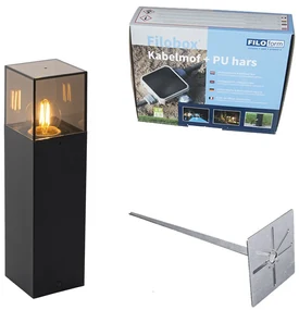 Buitenlamp zwart met smoke glas met grondpin en kabelmof 30cm IP44 - Denmark Modern E27 IP44 Buitenverlichting