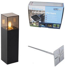 Buitenlamp zwart met smoke glas met grondpin en kabelmof 30cm IP44 - Denmark