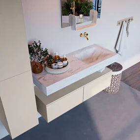 Mondiaz Alan DLux badmeubel 120cm linen 2 lades met wastafel opalo rechts zonder kraangat
