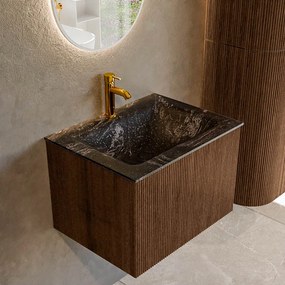 Mondiaz Kurve-dlux 60cm badmeubel walnut met 1 lade en wastafel cloud midden 1 kraangat lava