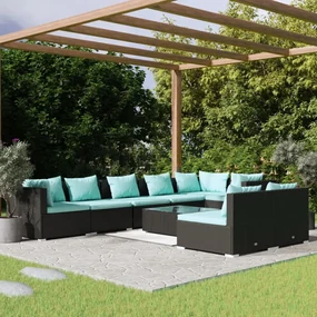 vidaXL 9-delige Loungeset met kussens poly rattan zwart