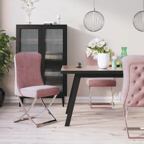 vidaXL Eetkamerstoelen 2 st 53x52x98 cm fluweel roestvrij staal roze