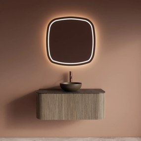 Gliss Design Alluro badmeubel ribbelfront met ronding links/rechts 100cm corn silk en zwart leisteen toppaneel